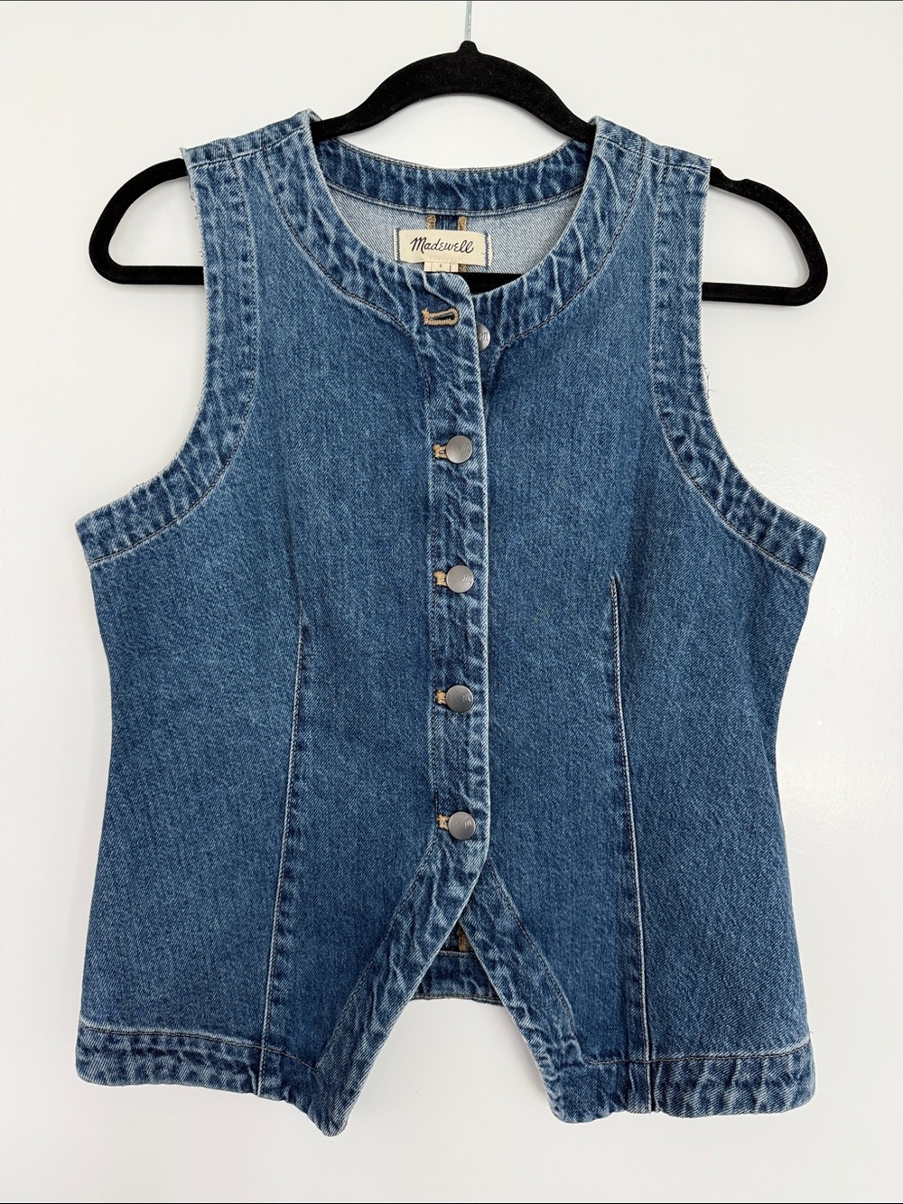 Madewell Blue Denim Sleeveless Button-Up Vest